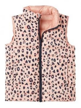 image of Joules Girls Reversible Leopard Print Gilet - Pink