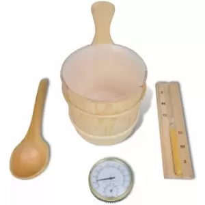 Image of Sauna Accessories 5 Pieces Bucket Spoon Hourglass Hygrometer - Brown