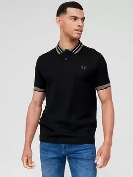 image of Fred Perry Textured Collar Polo Shirt - Black, Size S, Men