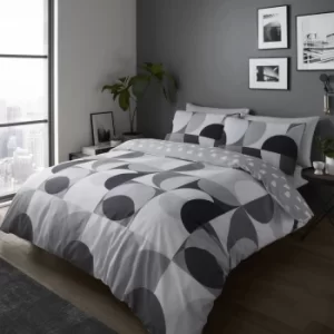 Image of Catherine Lansfield Sirkel Geo Monochrome Duvet Cover and Pillowcase Set Black and white