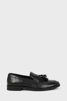 image of Black Smart Leather Tassel Slip On Loafers