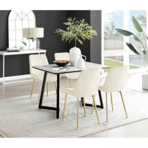 Image of Furniture Box Carson White Marble Effect Dining Table and 4 Cream Pesaro Gold Leg Chairs
