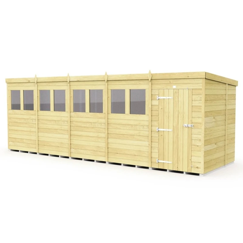 Image of Buttercup Farm 20 x 6 Feet Pent Shed - Single Door W/ Windows - L178 x W589 x H201cm in Brown Brown Unisex