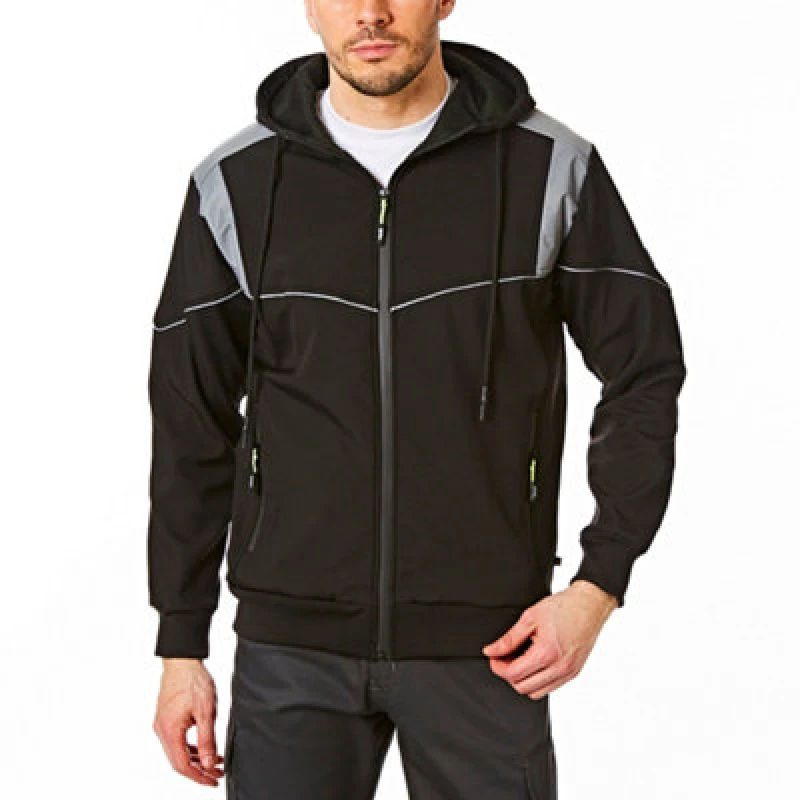 Image of Lee Cooper Workwear Lee Cooper Workwear Men Hooded Reflective Trim Softshell Jacket in Black Size: large Black L Male 5050217323428