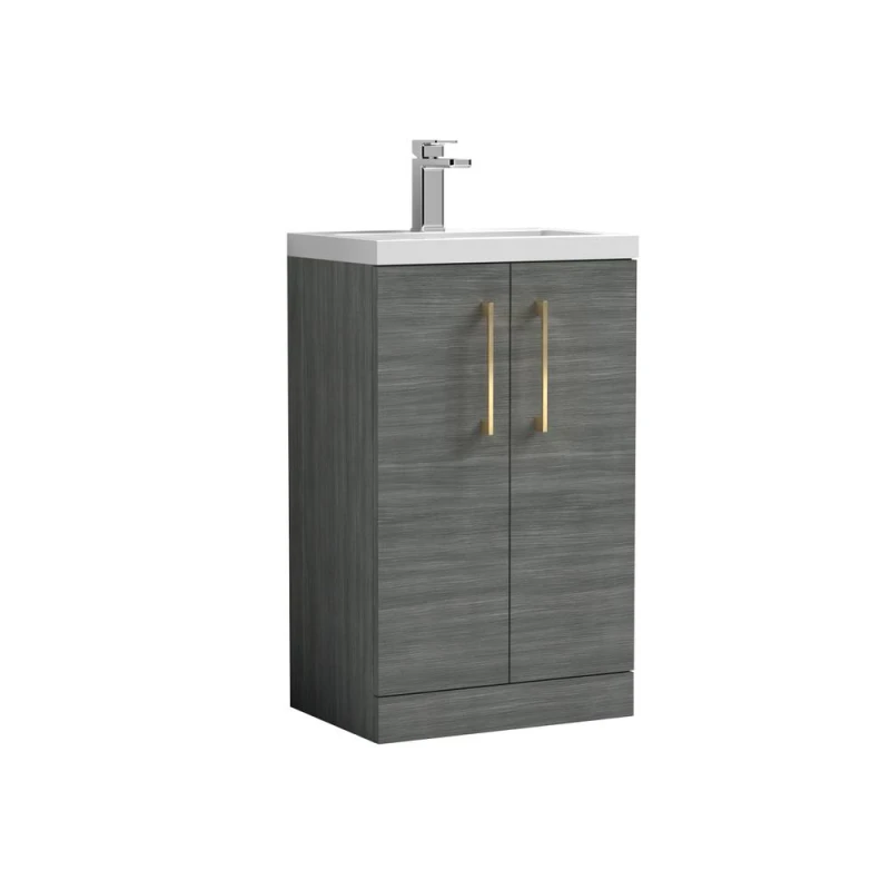 Image of Balterley Bathroom Vanity Basin Unit, Brushed Brass Handles, 500mm, Wood Grey Grey Unisex