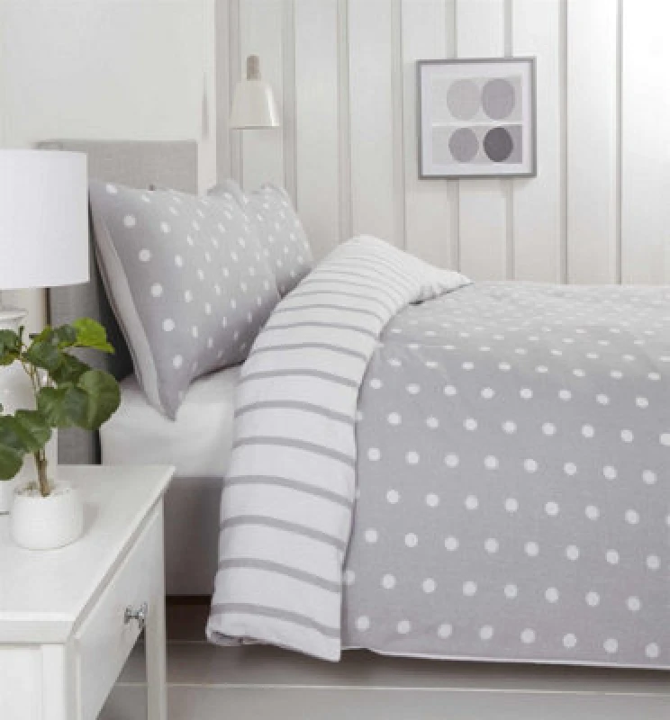 Image of Rapport Home Spots & Stripes Microfibre Duvet Set King Grey SPOTMFKINGGREY