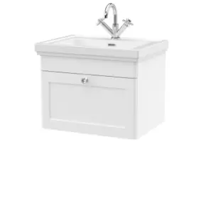 image of Nuie Classique 600mm Wall Hung 1-drawer Unit & Basin 1 Tap Hole - Satin White