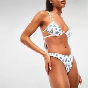 image of Missguided Floral Print High Leg Boomerang Bikini Bottoms - White