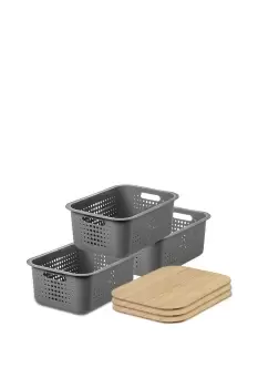 Image of 'Recycled Basket 15' with bamboo lids x3