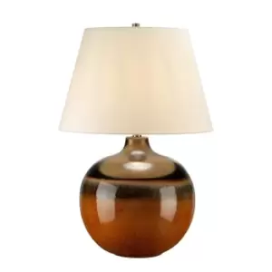 Image of Table Lamp Orange & Brown Glaze. Cream Faux Silk Shade LED E27 60W