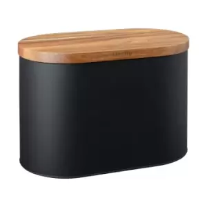 Image of Denby Black Bread Bin With Acacia Lid