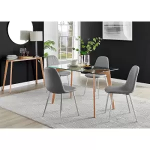 Image of Furniture Box Malmo Glass and Wooden Leg Dining Table & 4 Grey Corona Silver Chairs
