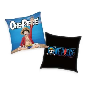 Image of One Piece Pillow Logo & Monkey D. Luffy 40 x 40 cm