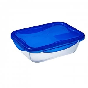 Image of Pyrex 1.7L Dish and Clip Lid - Clear/Blue Lid