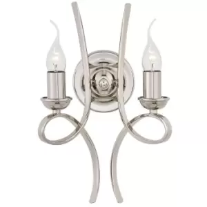 image of Eaves Luxury Twin Curved Arm Traditional Wall Light Polished Nickel Candelabra