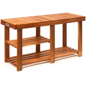 Image of Shoe Rack Acacia Wood Storage Organiser Wooden 2in1 Shoe Bench