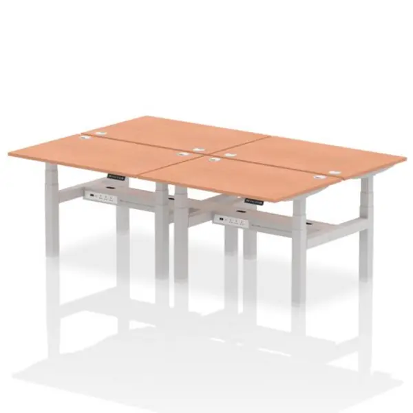 Image of Air Air Back-to-Back 1200 x 800mm Height Adjustable 4 Person Bench Desk Beech Top with Cable Ports Silver Frame HASCP4P12800BCHS