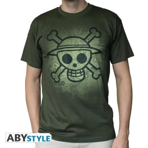 Image of One Piece - Skull With Map Used Mens XX-Large T-Shirt - Green
