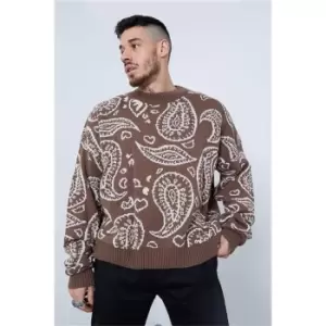 I Saw It First Paisley Print Oversized Boxy Knitted Jumper - Brown