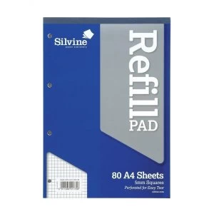 image of Silvine (A4) Refill Pad (160 Pages) Headbound Perforated Punched Quadrille Squared 5mm 75gsm (Pack of 6)