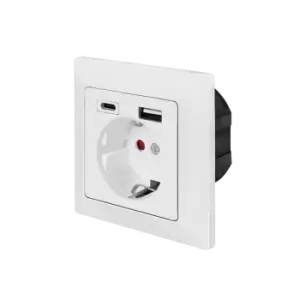 image of LogiLink Wall outlet 1 socket+ 1-port USB-A + 1port USB-C charger