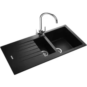 image of Rangemaster - Andesite Kitchen Sink 1.5 Bowl Black Granite Inset Reversible Waste