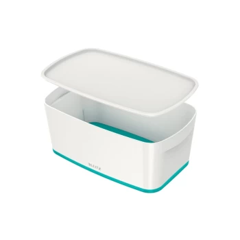 image of MyBox WOW Small with Lid, Storage Box 5 Litre, W 318 X H 128 X D 191 MM White/Ice Blue - Outer Carton of 4