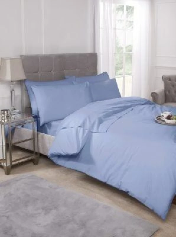 Image of New Edge Blinds Percale Duvet Set in Blue Size: Super King Blue Unisex Super King