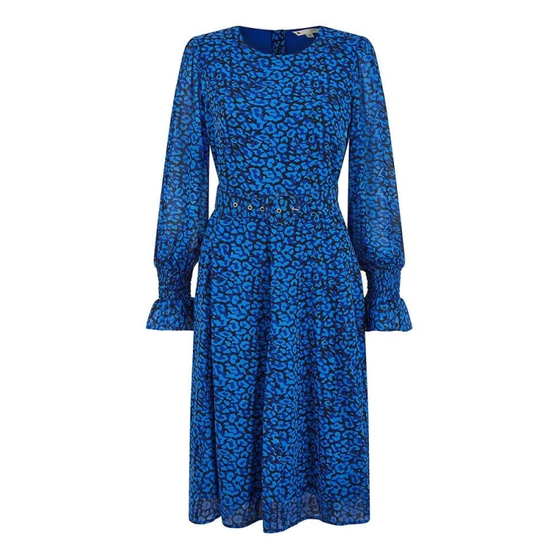 Image of Yumi Womens Animal Print Skater Dress Blue female 10 (S)