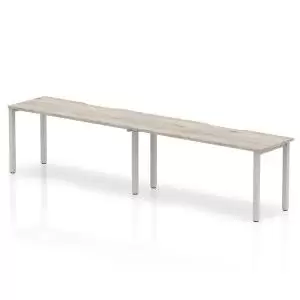 Image of Single Silver Frame Bench Desk 1600 Grey Oak 2 Pod