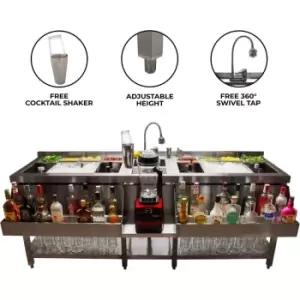 image of Kukoo - Double Cocktail Bar Station Stainless Steel Insulated Ice Well Free-Standing Workstation Setup Bar Sink Speed Rail Drink Refresher Drip Tray