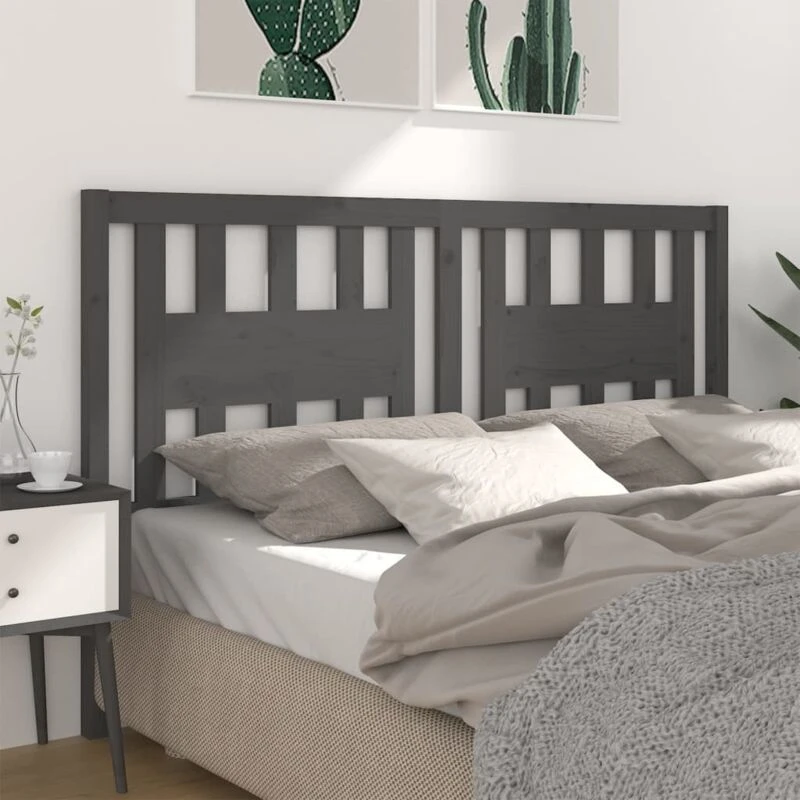 Image of Vidaxl Headboard Grey 141X4X100 Cm Solid Wood Pine, Grey 818667