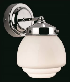 image of 1 Light Bathroom Indoor Wall Light Chrome, Opal White Glass IP44, E27