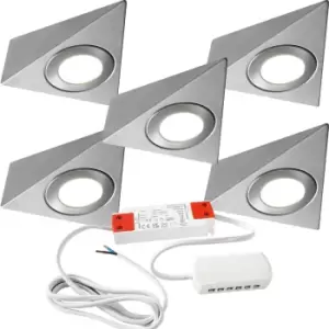 Image of 5x BRUSHED NICKEL Pyramid Surface Under Cabinet Kitchen Light & Driver Kit - Natural White LED