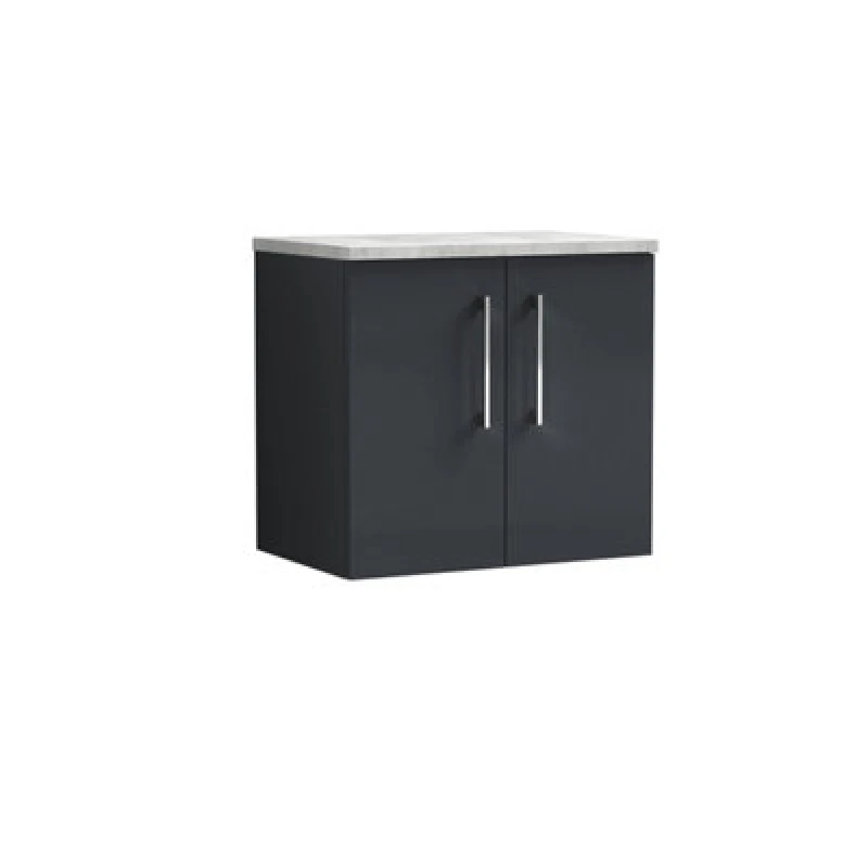 Image of Nuie Arno Wall Hung 2-Door Vanity Unit & Laminate Worktop In Bellato Grey, Modern Counter Top Vanity Unit In Soft Black