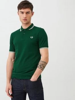 Image of Fred Perry Twin Tipped Polo Shirt - Green/White, Size L, Men