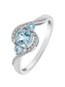 image of Love GEM 9ct White Gold Aquamarine & Diamond Ring, Silver, Size R, Women