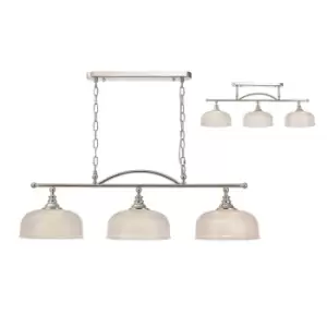 Image of DeRuyter Semi Flush, Ceiling Pendant Bar, 3 Light Adjustable E27, Polished Nickel, Prismatic Glass