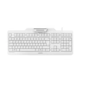 image of CHERRY Secure Board 1.0 USB Keyboard German, QWERTZ White, Grey Chip card reader