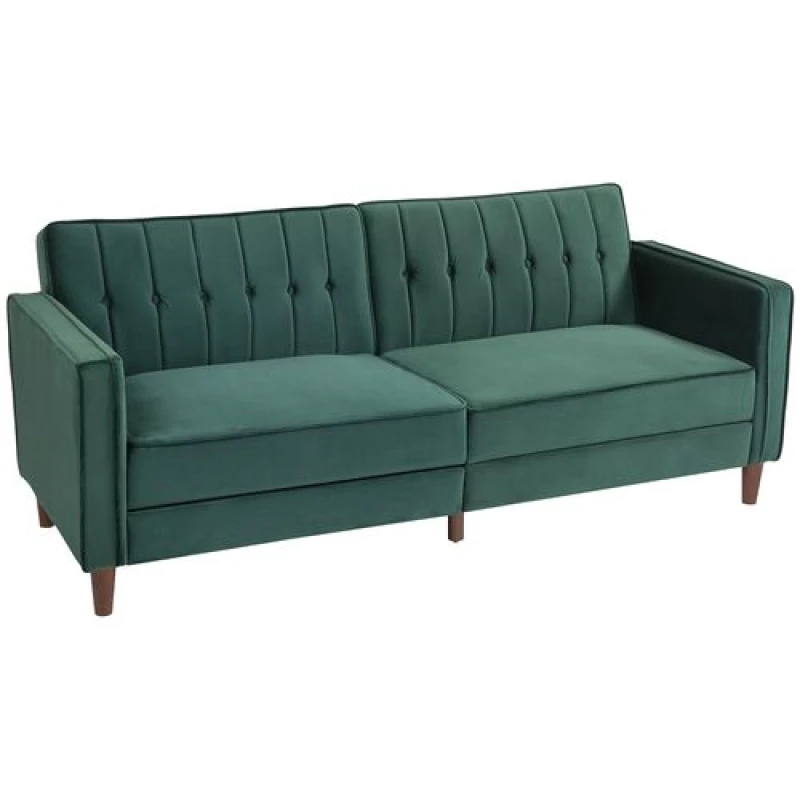 Image of HOMCOM Convertible Sofa Futon Velvet-Touch Tufted Couch Sofa Bed Green 839-076V73GN