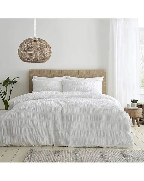 Image of Seersucker Duvet Cover Set White SINGLE XC18101