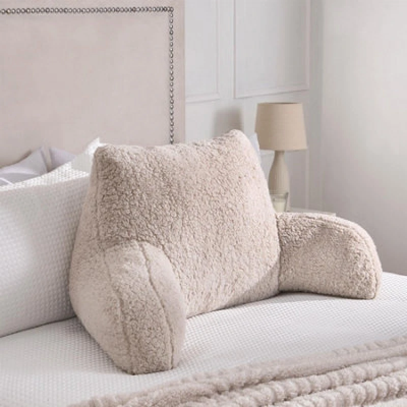 Image of OHS OHS Teddy Fleece Bed Reading Cushion Pillow with Arms Lumbar Support in Natural Natural One Size Unisex 5027434212699