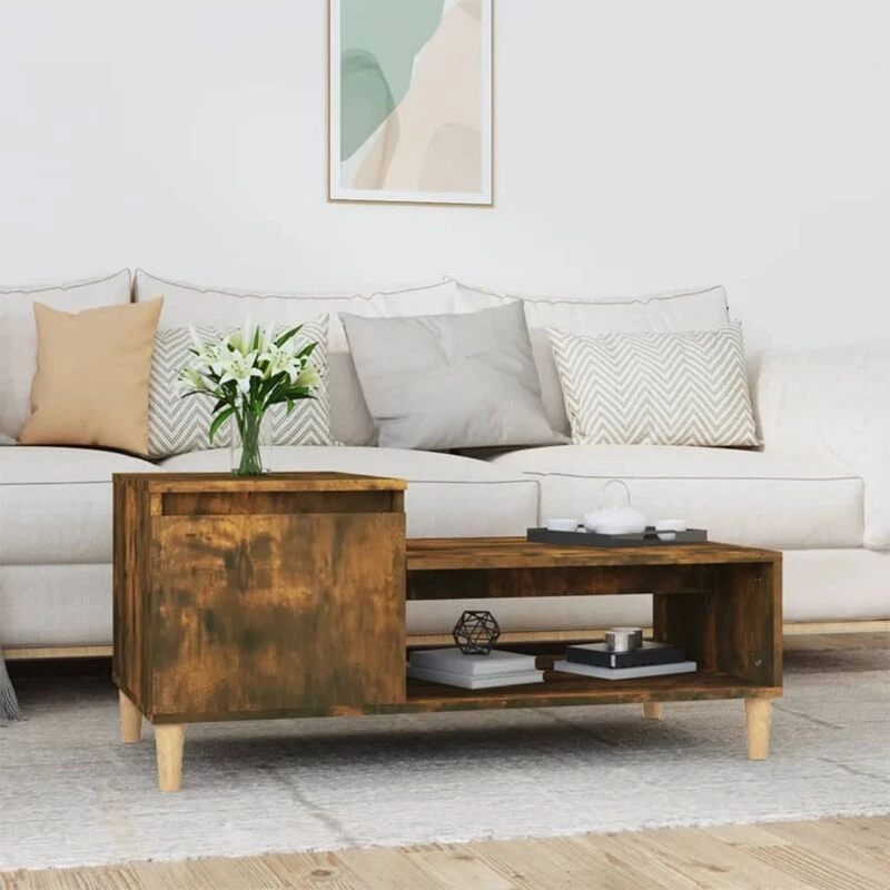 Image of Vidaxl Coffee Table Smoked Oak 100X50X45cm Engineered Wood, Brown 821129