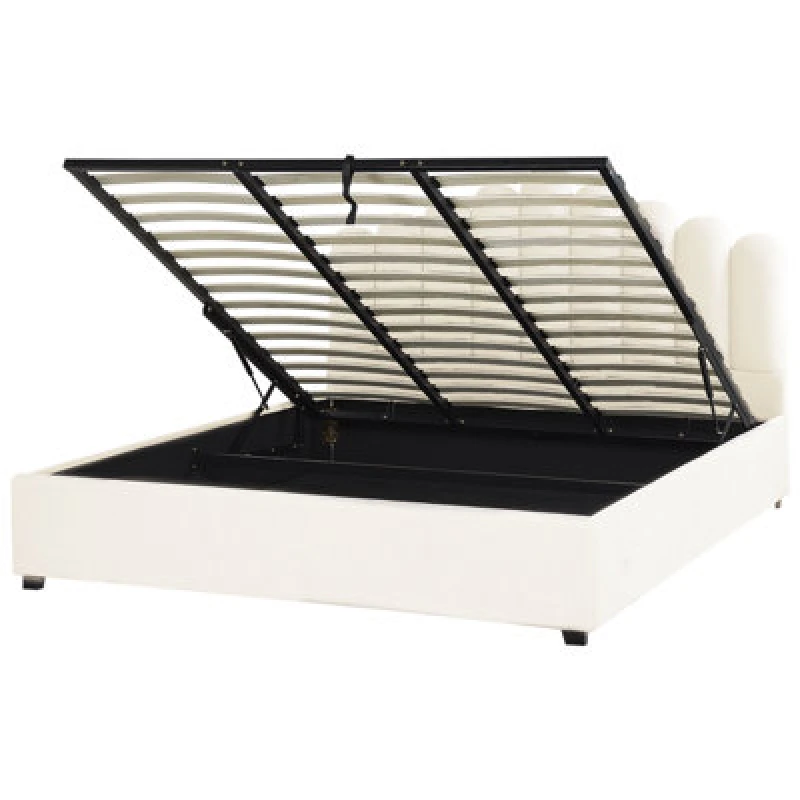 Image of Beliani Ottoman Bed Velvet Vincennes 180 X 200 Cm (Eu Super King) Off-White