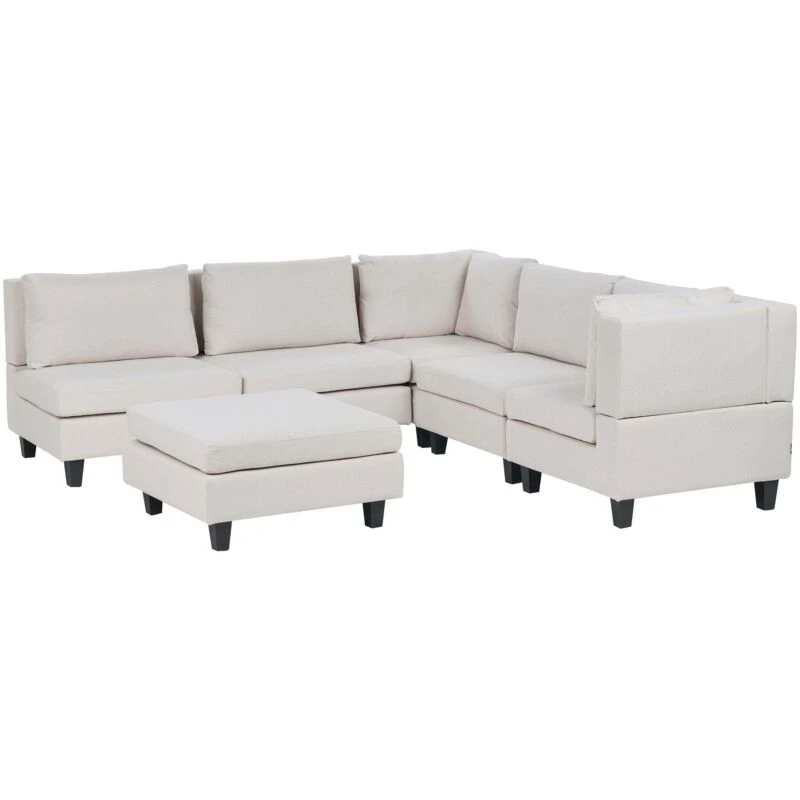 Image of Beliani Modular Corner Sofa 5 Seater Unstad Fabric Light Beige With Ottoman Left Hand