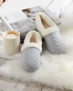 Image of Cotton Traders Womens Dot Embroidery Slippers in Grey