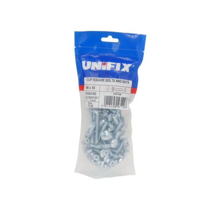 Image of Unifix Grade 4.8 Cup Square Hex Bolts And Nuts Din 603/555 Bzp - M8 X 110 - Pou Csxd08 110 081 -