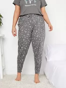 image of Yours Sketchy Floral Cuffed Pant - Grey, Size 18-20, Women