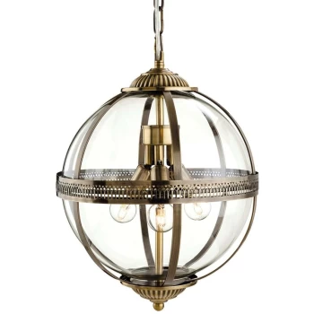 Image of Firstlight - Mayfair - 3 Light Spherical Ceiling Pendant Antique Brass, Clear Glass, E14