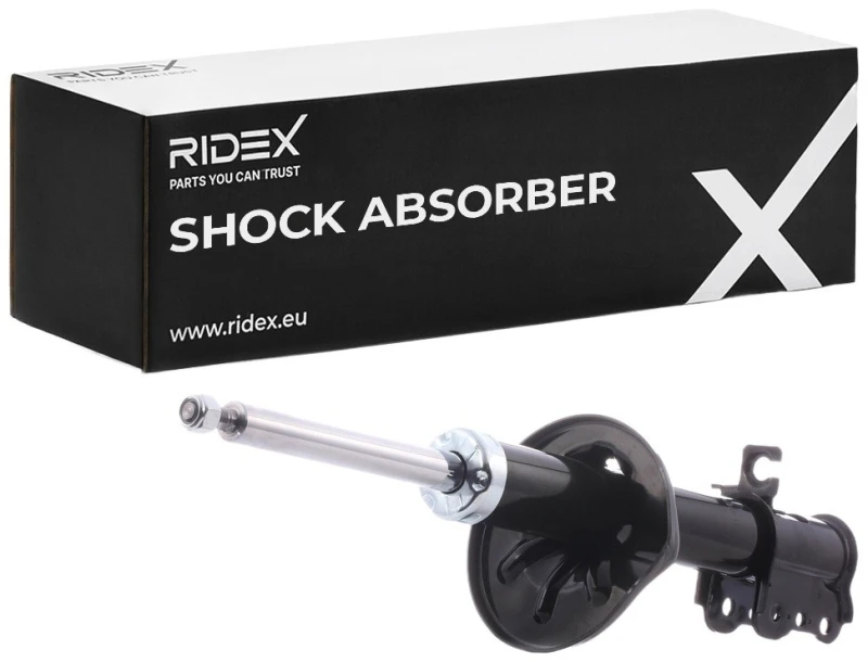 Image of RIDEX 854S0444 Shock absorber Rear Axle Right, Gas Pressure, Twin-Tube, Suspension Strut, Bottom Clamp Shock Absorber (854)
